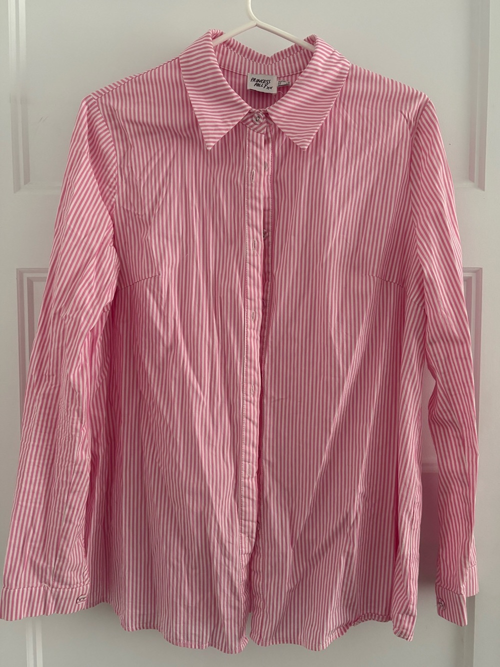 Princess Polly Pink and White Striped Button-Up Shirt